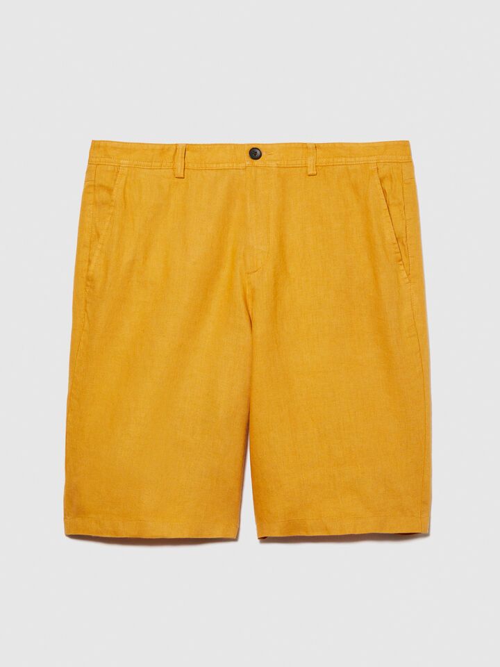 100% linen bermudas - men's shorts - Mustard | Sisley image number 6